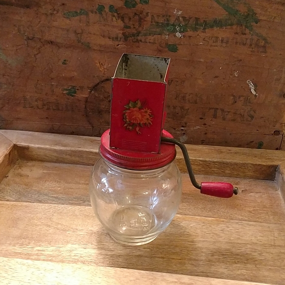 Vintage tin top Glass Nut Spice Grinder